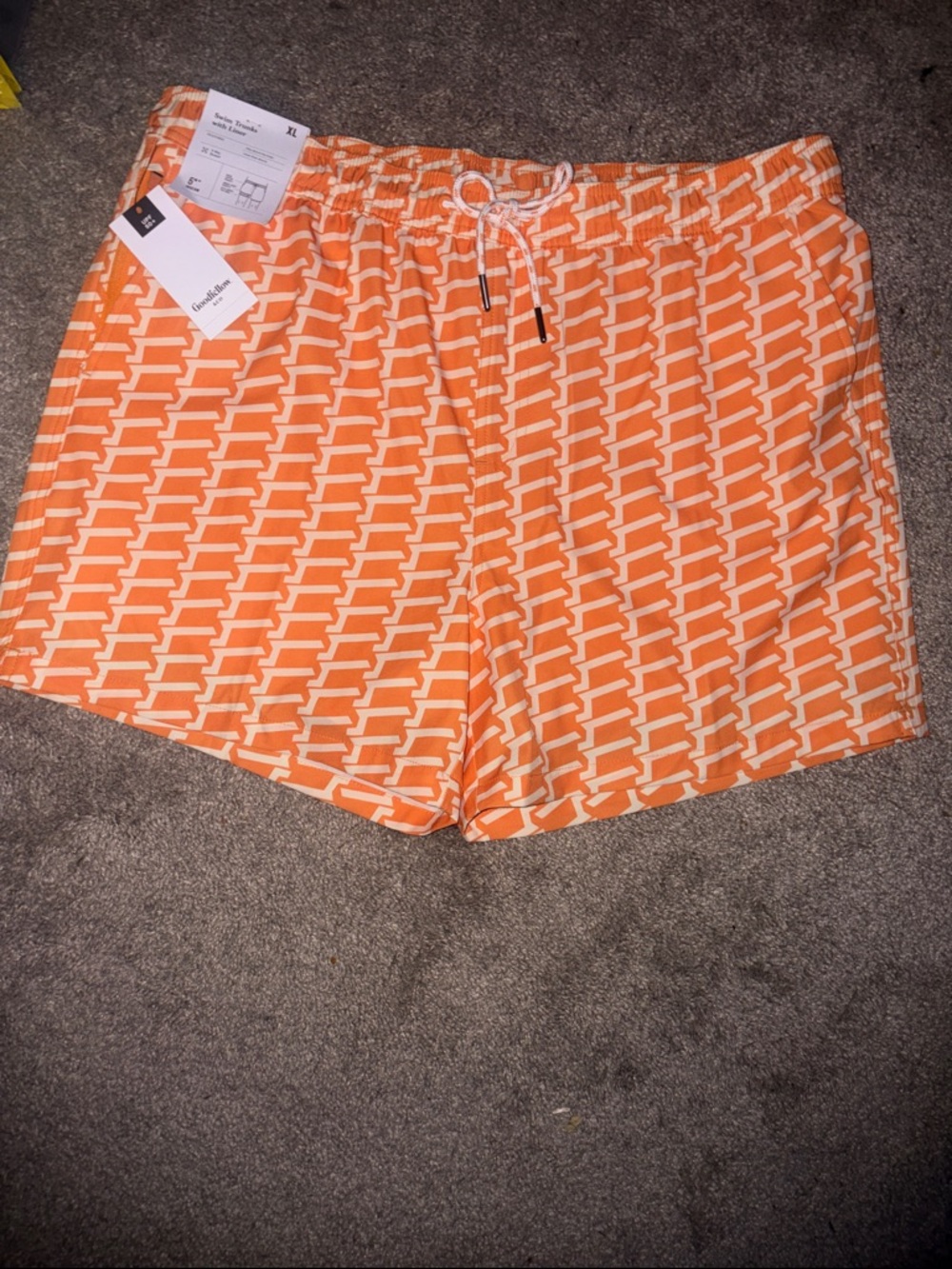 Goodfellow & Co Orange Geometric Swim Trunks with Drawstring - Picture 3 of 8